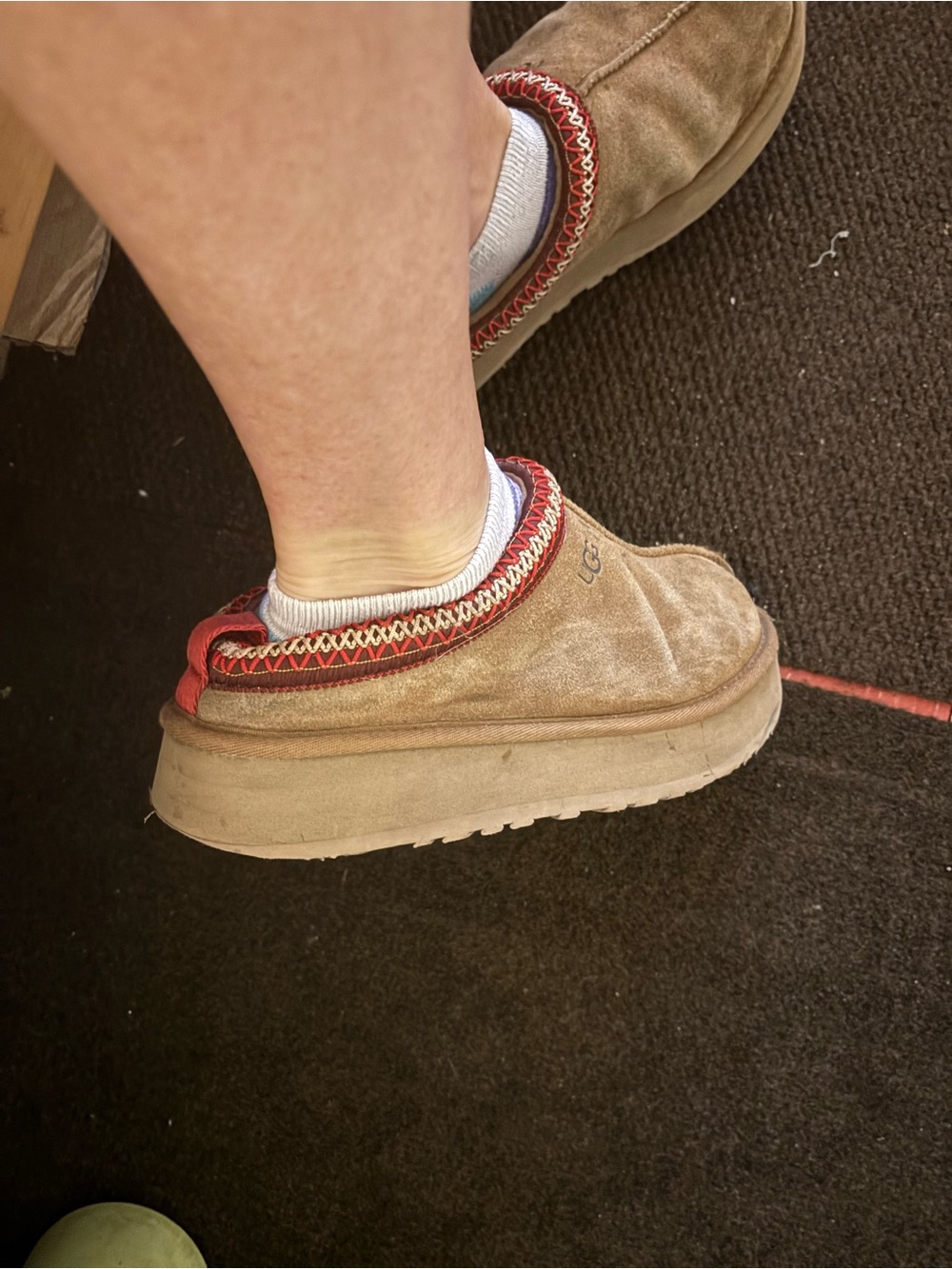 UGG Women’s Suede Slip-On Clog in Chestnut with Red Trim